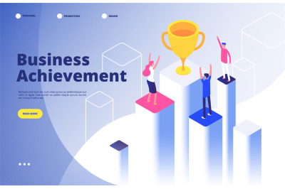 Success team isometric concept. Business triumph achievement corporate