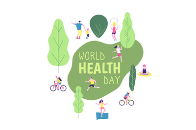 World health day concept. Healthy lifestyle man woman fitness diet fun