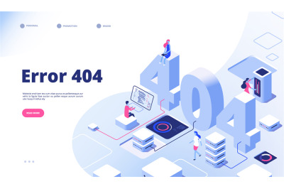 404 isometric page. Not working error lost not found 404 sign problem