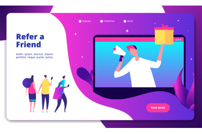 Referral concept. Refer friend recommend friends buzzwords friendly re