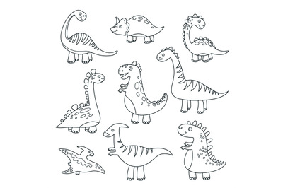 Outline dinosaurs. Cute baby dino funny monsters jurassic wildlife ani