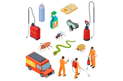 Pest control isometric. Insect fumigation rodent poison exterminator s