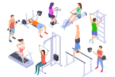 Gym isometric. Fitness people training, physical workout exercise. You