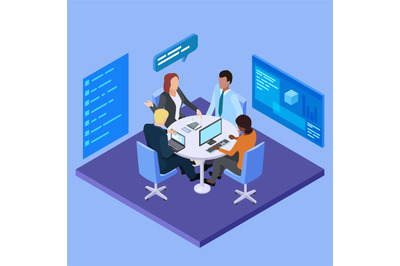 Business meeting in international company isometric vector illustratio