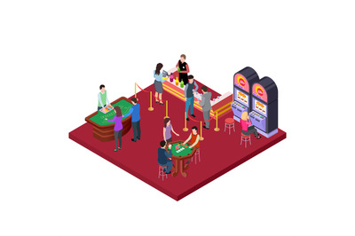 Casino interior with bar area isometric vector concept