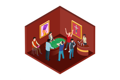 Casino room, 3d isometric gambling vector concept