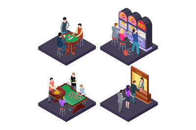 Gambling, casino isometric vector composition with slot machines, poke