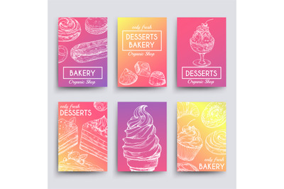 Hand drawn dessert and bakery banners vector collection