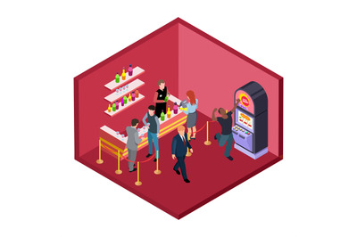 Night club bar with game zone isometric vector illustration