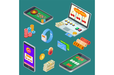 Online gambling, casino app isometric vector elements