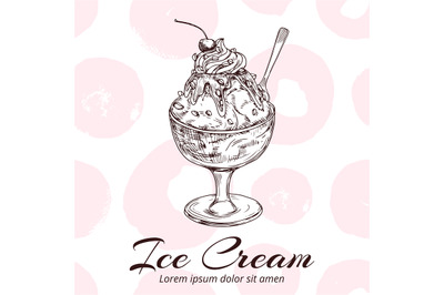 Sketch of ice cream in glass bowl vector illustration