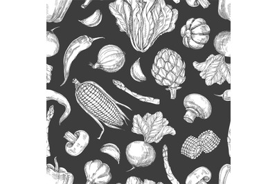 Hand drawn vegetables vintage seamless pattern background