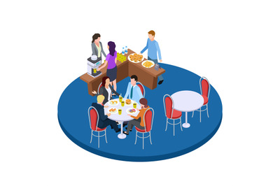 Business people on a coffee break isometric vector illustration