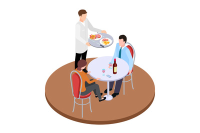 Romantic dating in restaurant isometric vector illustration