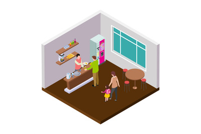 Small coffee cafe or shop isometric vector interior