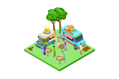 Summer street cafe&2C; bbq party&2C; picnic in the park isometric vector loc