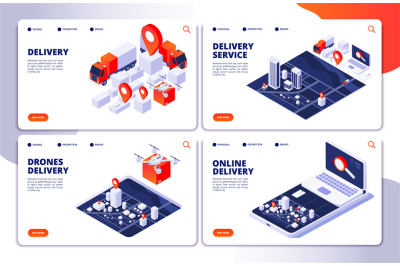 Delivery services vector landing pages of collection
