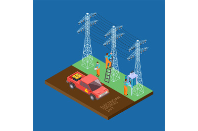 Electrician city services 3d isometric vector composition