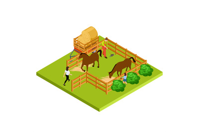 Horse farm 3d isometric vector location isolated