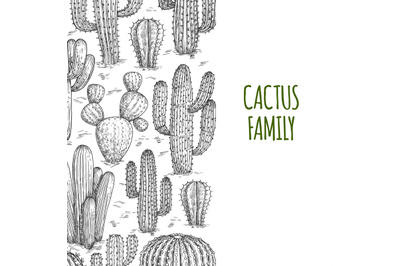 Vector sketched cactuses banner template with text