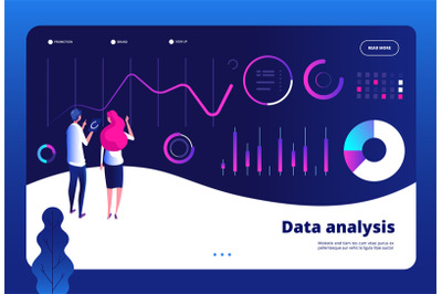 Data analysis landing. Big data digital center interactive statistics