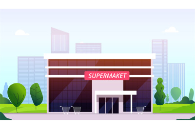 Supermarket street. Hypermarket building front business center shop co