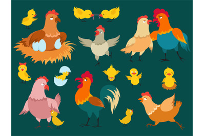 Cute cartoon characters chicken vector of set