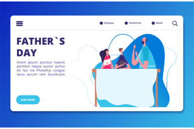 Fathers Day landing web page vector template