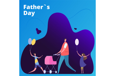 Fathers Day vector illustration with man and kids