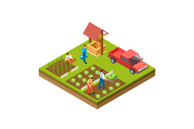 Gardening and harvesting vector 3d isometric concept