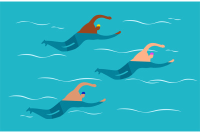 Open water swimming competitions - mens group swimming vector illustra