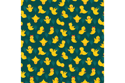 Seamless pattern with cute vector yellow chickens