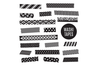 Black and white washi tape strips, vector scrapbook elements