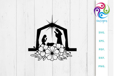 Floral Christmas Nativity Svg File