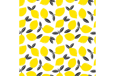 Doodle yellow lemons with leaf vector seamless pattern