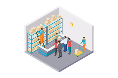 Isometric mail, delivery of parcels vector concept