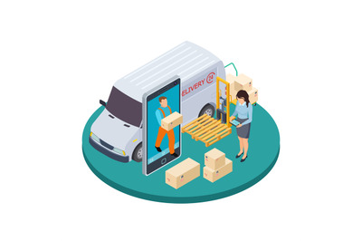 Online express delivery 3d isometric vector concept