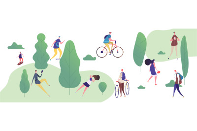 People walk and relax in the park, outdoor activities vector illustrat