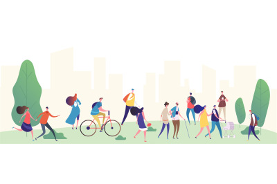 People walk in the city park vector illustration