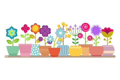 Spring and summer flowers in the pots - vector house plants illustrati