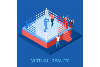 Virtual reality boxing match on isometric playground vector illustrati