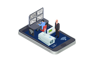 WiFi connect mobile security system isometric vector concept