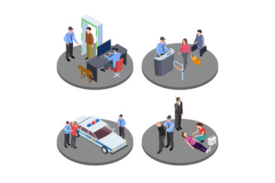 Security and police work isometric vector situations