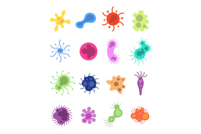 Germs set. Flu virus toxin cells microbes amoeba epidemiology bacteria