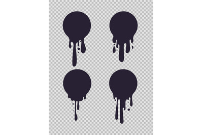 Dripping black circles. Inked round liquid shapes with paint drips for