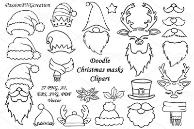 Doodle Christmas masks Clipart