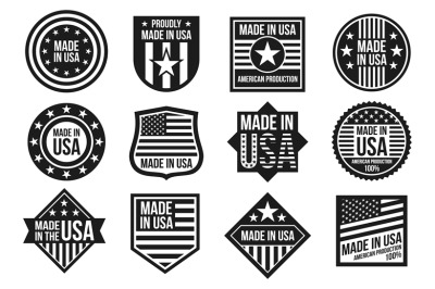 Black and white made in USA badges&2C; banners and labels vector isolated