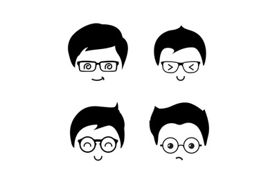 Cute geek boys vector icons of set