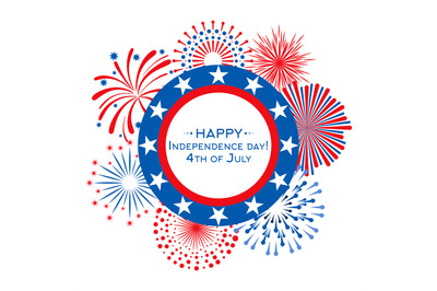 Happy Independence Day vector card with fireworks. 4th July banner tem