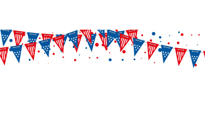 The USA flags vector banner. Triangle american flags garland backgroun